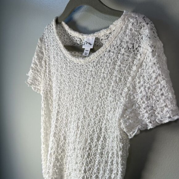 Art Class Girls White Shortsleeve open knit stretch Shirt, size S (6/7) - Picture 3 of 3